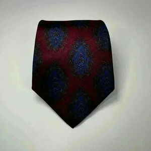 Christian Dior Burgundy Wine Color Blue Patterns Tie